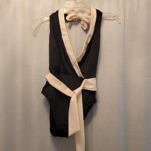 Sophisticated Black and Cream Women's One-Piece Swimsuit